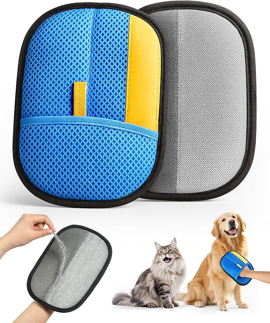 2025 Thickened Electrostatic Pet Hair Removal Gloves (2 Pcs) - Reusable Strong Grooming Gloves for Cats & Dogs, Hair Remover for Couch, Furniture, Carpet, Car Seats & Clothing (Blue)-PawvioPets