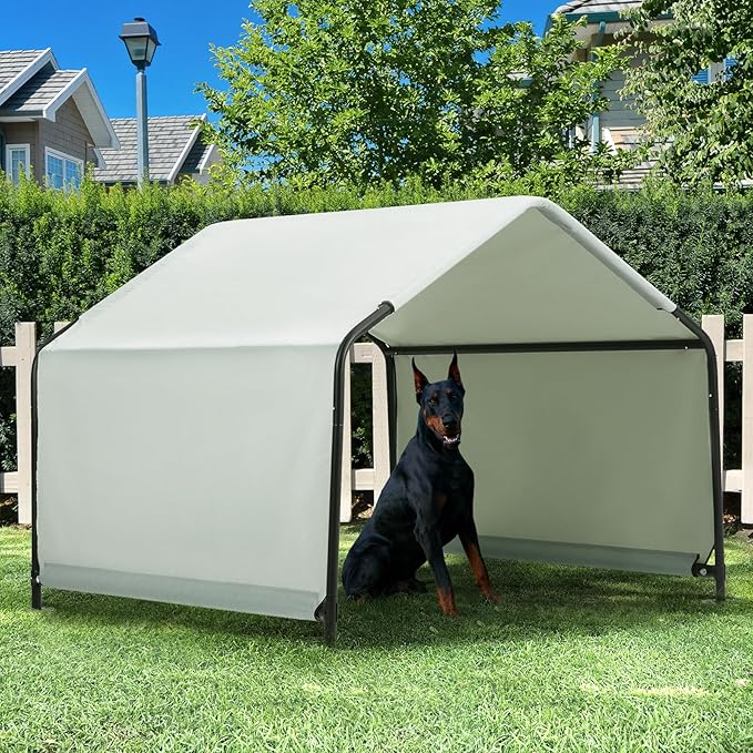 Dog Shade Shelter Outdoor 4'x4'x3' Tent for Large Medium Dogs, Outside Sun Rain Canopy Pet House for Cats Pigs Livestock with Waterproof Roof Ground Nails,Grey-PawvioPets
