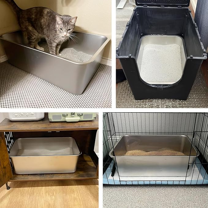 2 Pack Stainless Steel Litter Box-XXL Metal Litter Box for Big Cats 8IN Deep, Cat LitterBox-Pet Toilet Easy to Clean,High Sided Cat Litters Boxes Adult Cats,Non Stick, No Smell-PawvioPets
