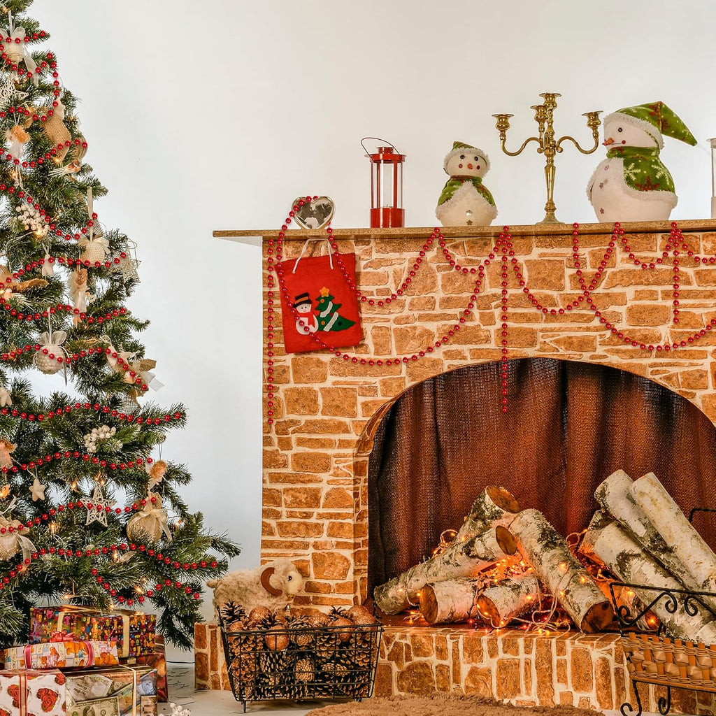 100 Feet Christmas Tree Decorations, Christmas Red Hanging Beads Garland Chain, Beads Strands Chain Trim Garland Decoration for Home Mantle Fireplace Wreath Xmas Tree Decor Supplies