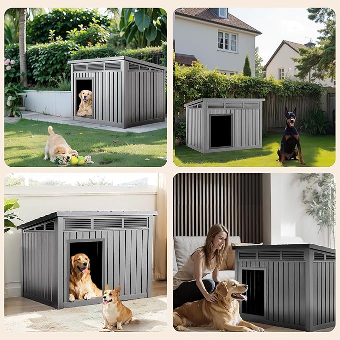 DRATO Dog House for Both Indoor and Outdoor with Weatherproof Roof Removable Floors for Medium to Large Dogs Interior Space (Gray, Medium(32.2 * 25.12 * 24.13''))-PawvioPets