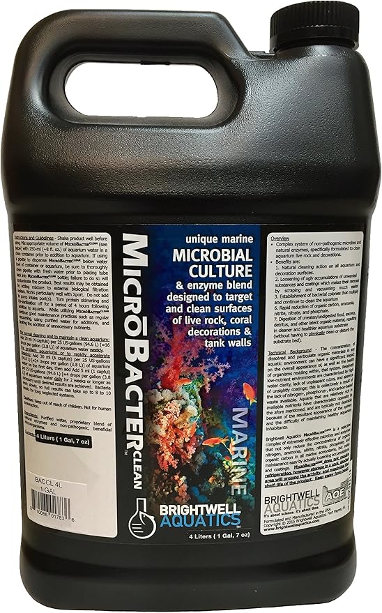 Brightwell Aquatics MicroBacter Clean - Microbial Culture & Enzyme Blend Fish Tank Cleaner - Cleans Live Rock Surfaces for Saltwater Fish Habitats - Aquarium Water Treatments, 135.25 fl oz-PawvioPets