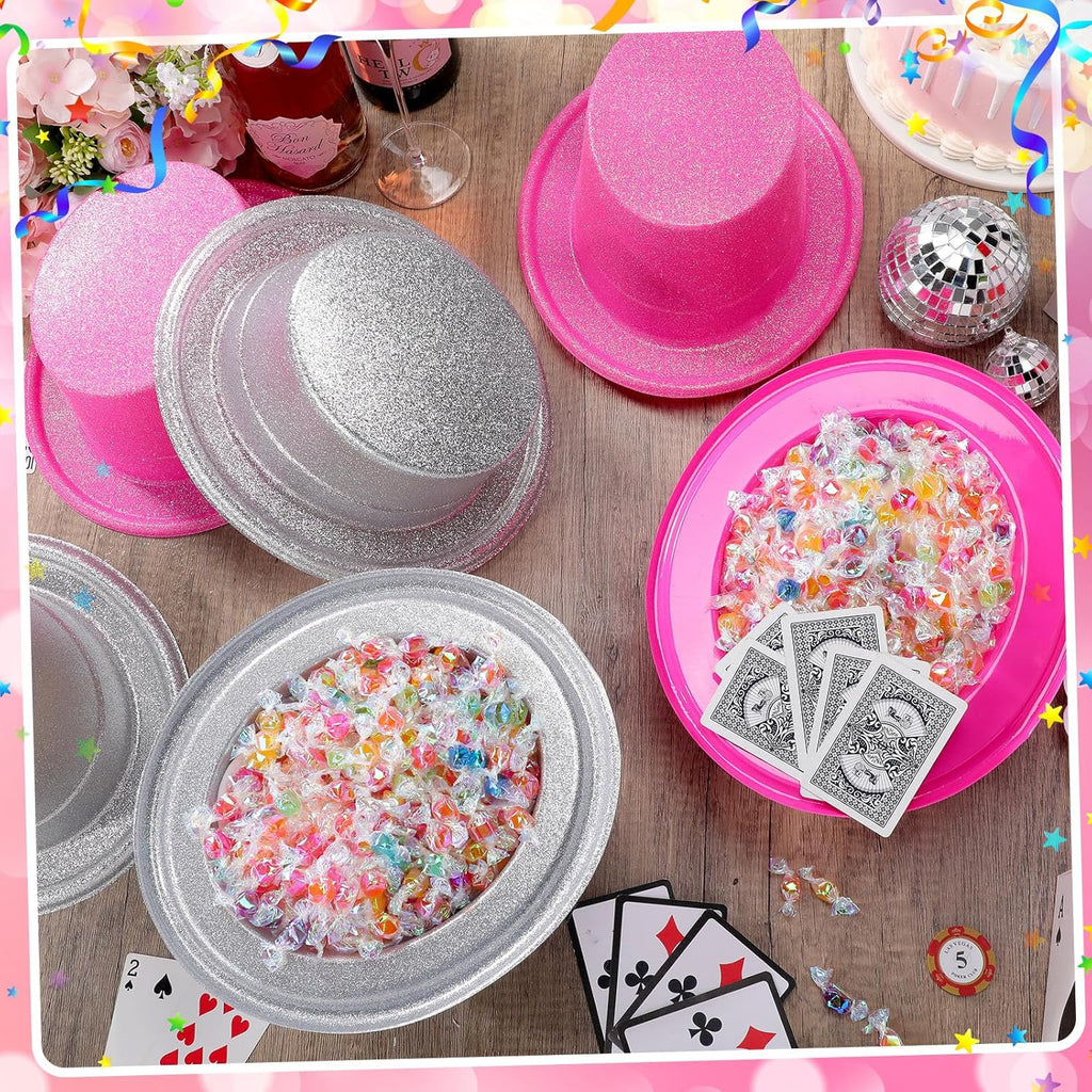 Hillban 24 Pcs Halloween Glitter Top Hat Bowler for Adults 1920s Dress Glitter Hats for Masquerades Party