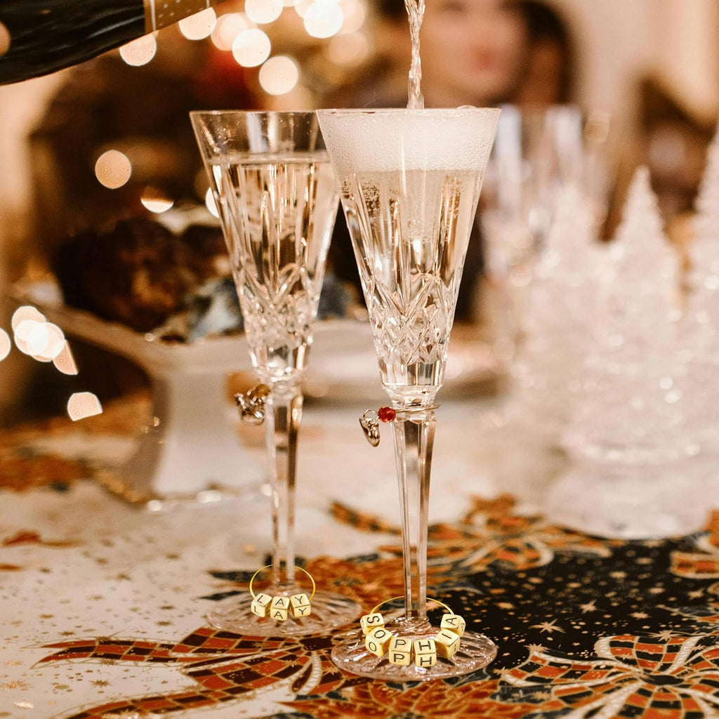 50 Sets Wine Glass Charms, Wine Charms for Stem Glasses, DIY Reusable Drink Markers for Weddings & Bachelorette with Alphabet Beads