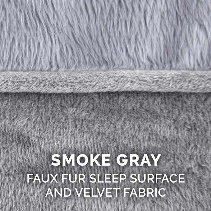 Furhaven Pillow Dog Bed for Large Dogs w/ Removable Bolsters & Washable Cover - Faux Fur & Velvet Sofa - Smoke Gray, Jumbo/XL-PawvioPets