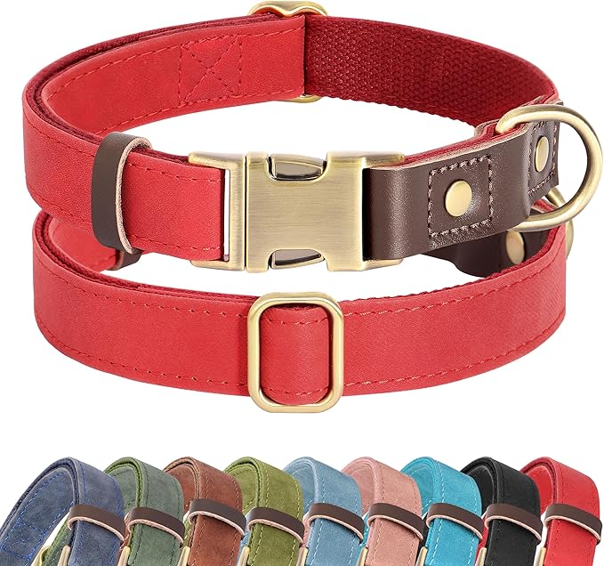 Didog Soft PU Leather Dog Collars for Small Dogs,Classic Adjustable Dog Collars with Quick Release Metal Buckle,Easy Clean and Comfortable with Nylon Lining,Red,S Neck 10-15"-PawvioPets