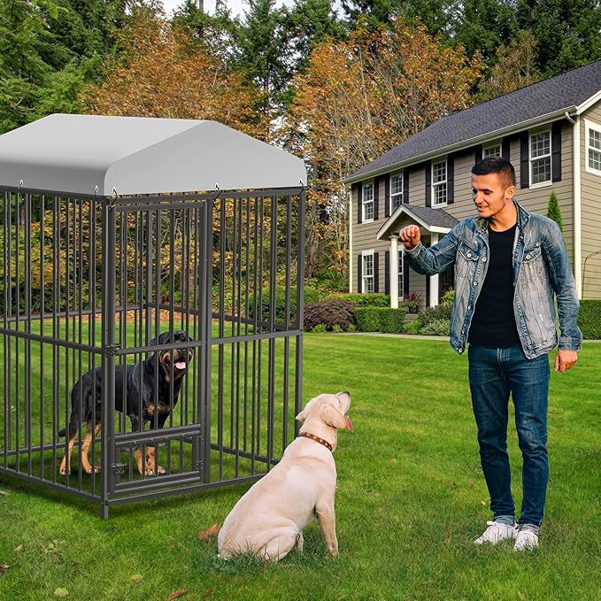 4x4x6 FT Outdoor Dog Kennel,Heavy-Duty Enclosures Outside with UV-Resistant Waterproof Roof Cover and Lock,for Medium and Large Dogs,Easy Assembly-PawvioPets