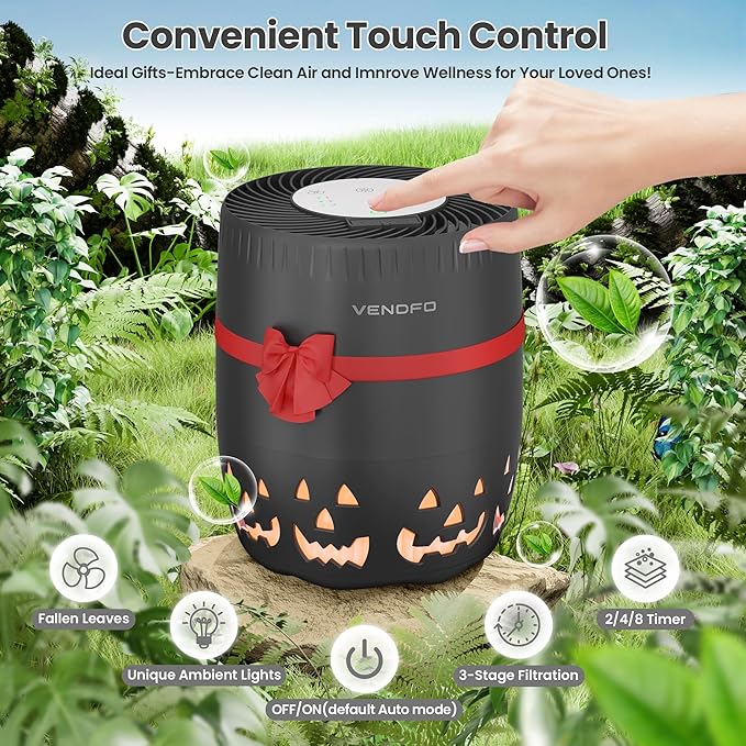 Air Purifiers for Home Bedroom up to 1076ft², True HEPA Air Filters Dust Pets Smoke Hair, 3 Fan Speeds Quiet, Timer Settings, Rechargeable Air Cleaner Office, Bedroom, Pets, Car(Black)-PawvioPets