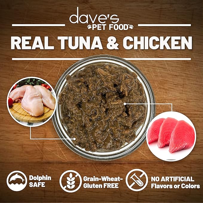 Dave's Pet Food Grain Free Wet Cat Food Gravy (Tuna & Chicken Dinner in Gravy), Naturally Healthy Canned, Added Vitamins, 5.5 oz Cans (24 Pack)-PawvioPets