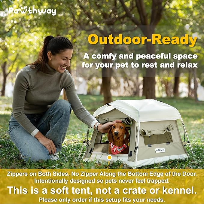 Dog Tent Cotton Fabric, Aluminum Poles and Camping Mat, Outdoor Weatherproof, Dog House Outdoor, Breathable with 2 Side Windows, Portable and Collapsible (Gray, Small)-PawvioPets