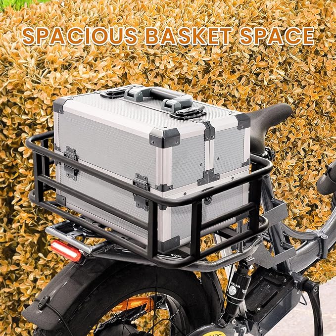 AWQM Large Ebike Basket, Waterproof Metal Electric Bicycle Basket, Quick Assemble Bike Accessories Rear Cargo Rack for Picnic, Pet, Sports-PawvioPets