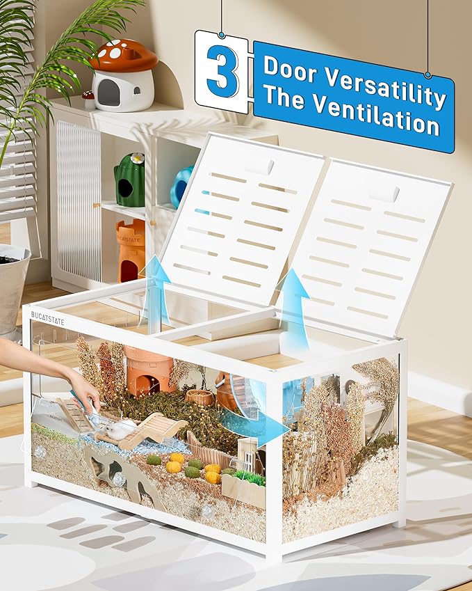 BUCATSTATE Hamster Cage 3.0: Metal Large Rat Cage Stackable with Top Access Easy Assemble 39.3L x 19.7W x 20.6H Inches Dwarf Syrian Hamster Tank for Gerbil Mouse (5.4 ft², White)-PawvioPets