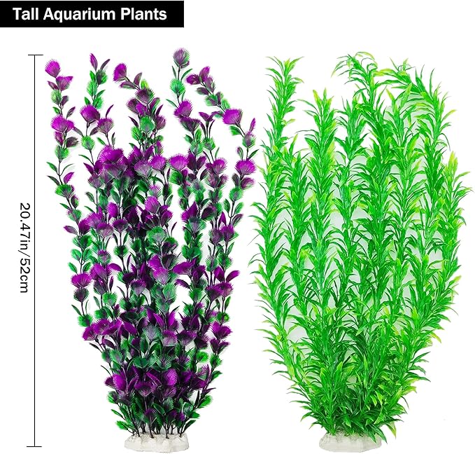 20.47 Inch Tall Aquarium Plants – Large Lifelike Artificial Fish Tank Decorations, 2 Pcs Fish Tank Plants Plastic，Durable & Safe for Freshwater/Saltwater Aquariums (Green (Style D))-PawvioPets