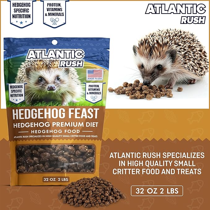 Atlantic Rush Hedgehog Feast Premium Food - 2lb Resealable Bag of Hedge Hog Delite- Small Critter Supplies Hedge Hog Food - Hedgehog Treats- Sourced & Made in The USA-PawvioPets