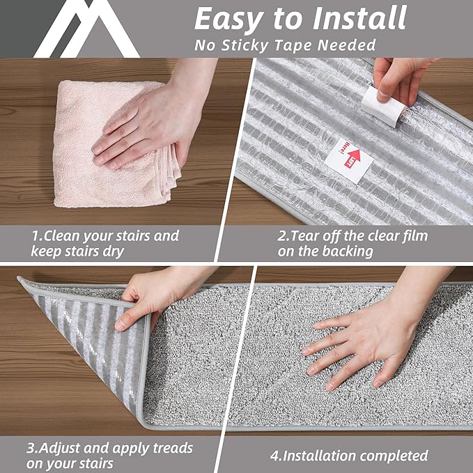 COSY HOMEER Edging Stair Treads Non-Slip Carpet Mat 28inX9in Indoor Stair Runners for Wooden Steps, Edging Stair Rugs for Kids and Dogs, 100% Polyester TPE Backing (4pc, Grey)-PawvioPets