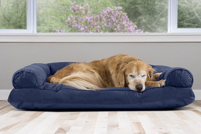 Furhaven Pillow Dog Bed for Large Dogs w/ Removable Bolsters & Washable Cover - Quilted Sofa - Navy (Blue), Jumbo/XL-PawvioPets
