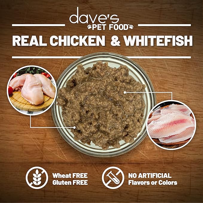 Dave's Pet Food Grain Free Wet Cat Food (Chicken & Whitefish), Made in Canada Naturally Healthy Canned Cat Food, 5.5 oz Cans (24 Pack)-PawvioPets