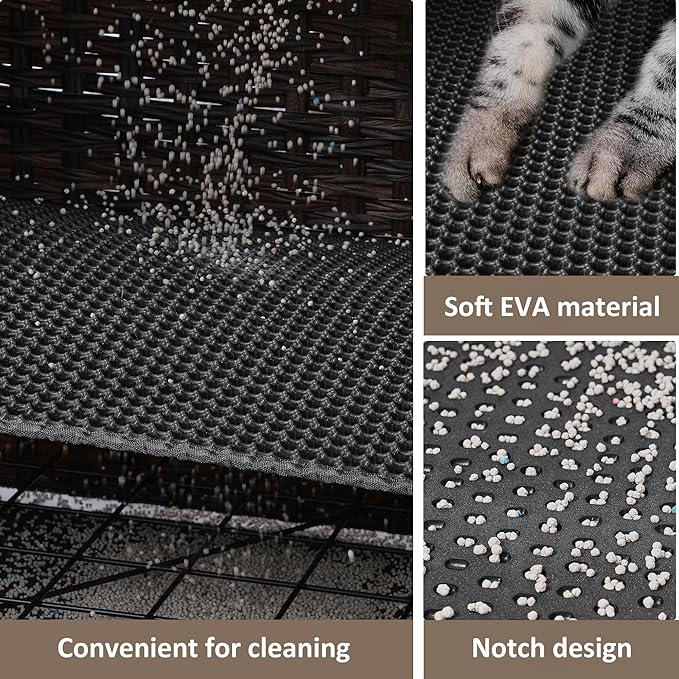 Cat Litter Box Enclosure with Soft Litter Mat; Hidden Cat Washroom Furniture with Door; Handwoven Rattan Cat House with Large Space; Pet Crate for Living Room, Bedroom, Balcony (Brown)-PawvioPets