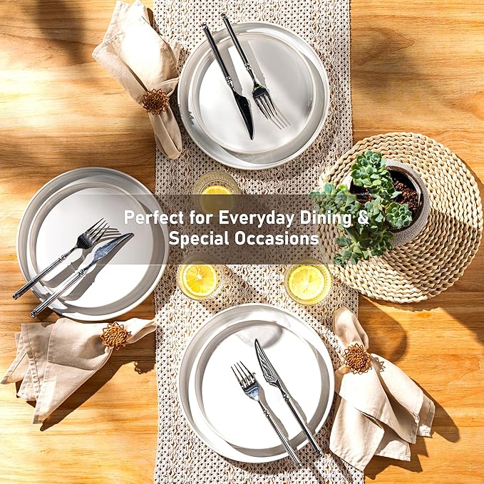 GBHOME Ceramic Dinnerware Sets for 4, 12 Pieces Stoneware Plates and Bowls Sets, Reactive Glaze Dishes -Scratch Resistant, Dishwasher&Microwave Safe-Star White-PawvioPets