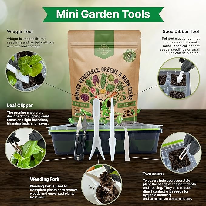 50 Winter Vegetable Garden Seeds Variety Pack - 43,450+ Non-GMO Heirloom Seeds for Outdoors & Indoor Home Gardening, Including Kohlrabi, Lettuce, Radish, Onion, Choy, Spinach, Cauliflower, Collards-PawvioPets