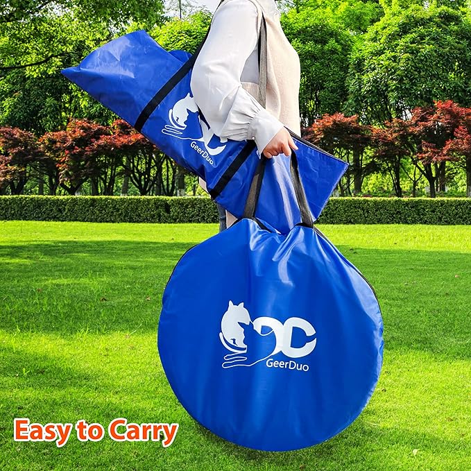 Dog Agility Training Equipment, Obstacle Agility Training Starter Kit for Doggie, Including Tunnel, 27 Weave Poles, Adjustable Hurdle, Jump Ring, Pause Box and Carrying Bag(Blue,L)-PawvioPets