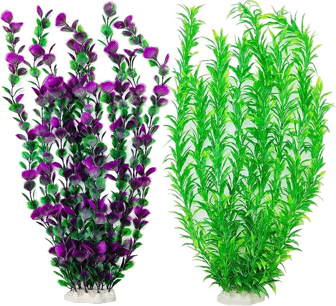 20.47 Inch Tall Aquarium Plants – Large Lifelike Artificial Fish Tank Decorations, 2 Pcs Fish Tank Plants Plastic，Durable & Safe for Freshwater/Saltwater Aquariums (Green (Style D))-PawvioPets