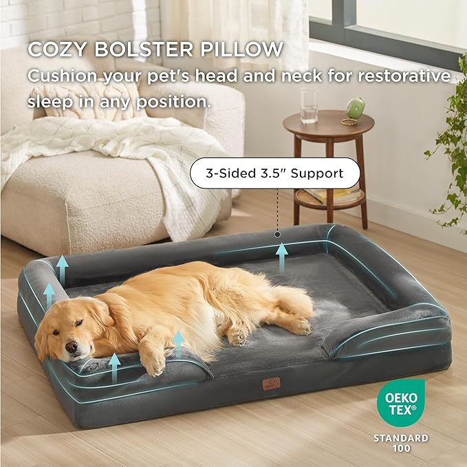 Bedsure XXL Orthopedic Dog Bed for Extra Large Dogs - Washable Giant Dog Cat Bed Waterproof, Comfort Dogs Couch Sofa with Washable Removable Cover, Pet Bed with Nonskid Bottom, Dark Grey, 52"-PawvioPets