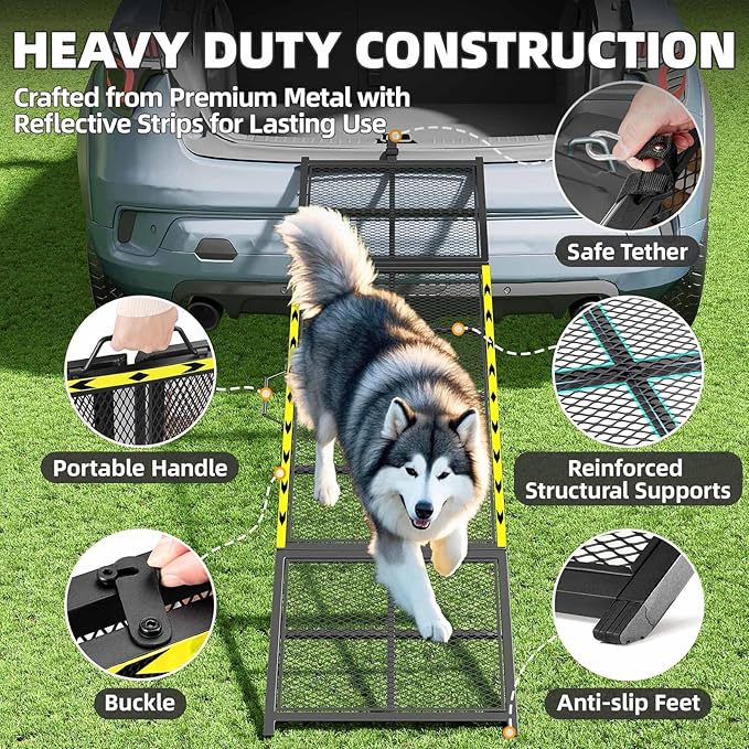 Dog Ramp for Car, 74x20 Inches Outdoor Portable Dog Ramps for Large Dogs with Reflective Strips, Non-Slip Surface Pet Ramp (Support Up to 150LBS)-PawvioPets