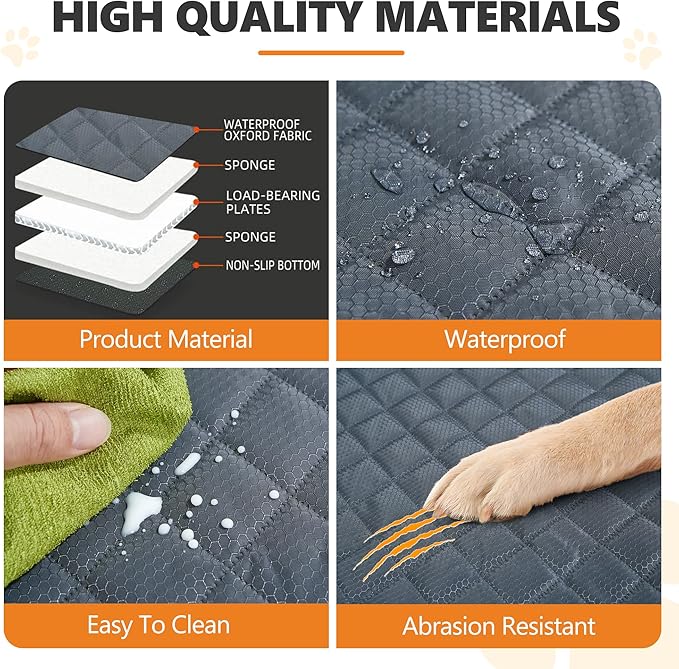 Back Seat Extender for Dog,Waterproof Hard Bottom Dog Car Seat Cover for Back Seat Protector,Foldable Camping Pet Hammock Bed,Easy Clean Travelling Accessories Car SUV Truck (Gray)-PawvioPets