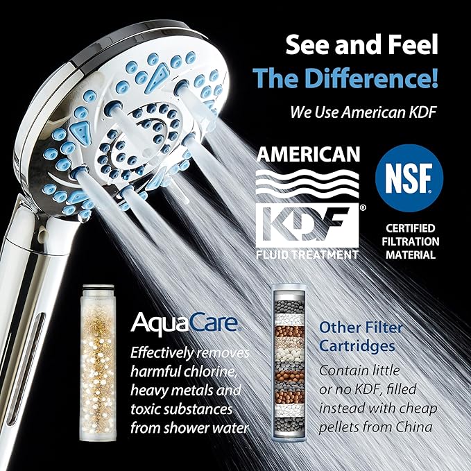 AquaCare High Pressure 10 Spray Mode Filtered Showerhead - Handheld Shower Head Filters Chlorine to Heal Dry Skin, Revive Hair - Dual Power Wash Cleans Tub, Tile, Pets - Hard Water Softener, Chrome-PawvioPets