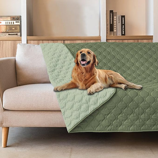 gogobunny 100% Double-Sided Waterproof Dog Bed Cover Pet Blanket Sofa Couch Furniture Protector for Puppy Large Dog Cat, Reversible (52x82 Inch (Pack of 1), Dark Green/Light Green)-PawvioPets