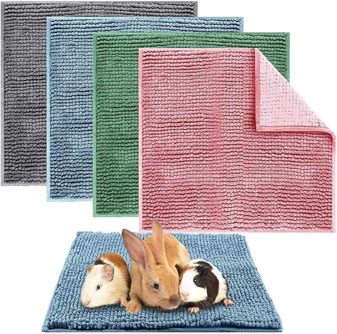 Amylove 4 Pcs Guinea Pig Cage Liner Guinea Pig Bedding Washable Fleece Pee Pads Reusable Small Animals Training Mat Small Animal Sleeping Bed for Bunny Hamster(Mixed Colors,12 x 12 Inch)-PawvioPets