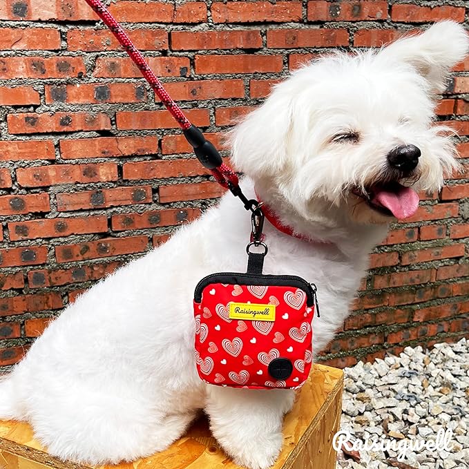 Dog Treat Pouch for Pet Walking and Training with Clicker Poop Bags Small Fanny Zipper Pack Holder for Puppy Snack Dispenser Kit for Leash and Outdoor Use (Valentine)-PawvioPets