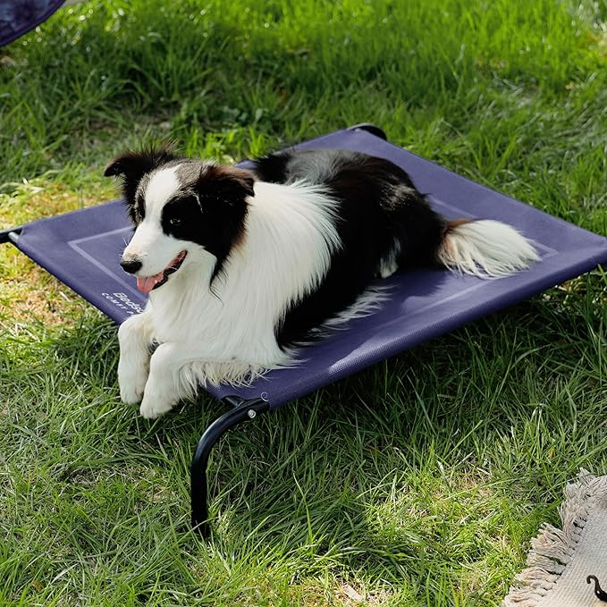 Bedsure Outdoor Elevated Dog Bed Large Sized Dog, Portable Indoor & Outdoor Cooling Raised Cot Pet Hammock Bed with Skid-Resistant Feet, Frame with Breathable Mesh, Deep Sea Blue, 49 inches-PawvioPets
