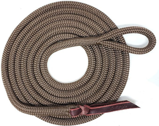 Double Braid Polyester Yacht Horse Lead Rope with Loop 12ft. or 14ft. Lengths (Brown, 14 ft. No Snap)-PawvioPets