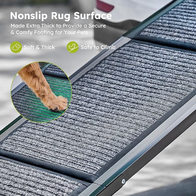 Dog Ramp for Car, 63" Folding Pet Ramp for Large Dogs up to 200 lb, 17" Wide Car Ramp for Dog, Portable Pet Stair Ramp with Nonslip Rug Surface, Outdoor Dog Ramp for Truck SUV High Bed Couch-PawvioPets