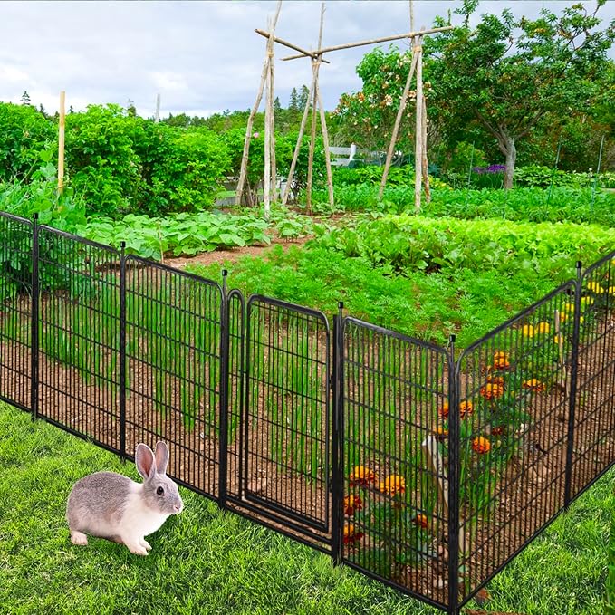 Garden Fencing 40 inch High, Dog Fence Outdoor for Yard, 8 Panels Total 18Ft(L)，Gate 21 inches Wide with Low Sills. Fencing for Garden Beds, Rabbit Fence, Anti Dig Fences Barrier-PawvioPets