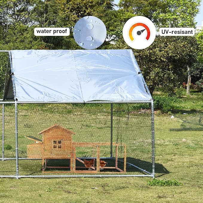 1.26’’ Large Metal Chicken Coop Walk in, Chicken Pen for Chickens, Outdoor Chicken Runs Coops Dog Kennel, Spire Roofed Chicken Runs for Yard with Anti-Ultraviolet Cover (9.8’Lx26.2’Wx6.4’H)-PawvioPets