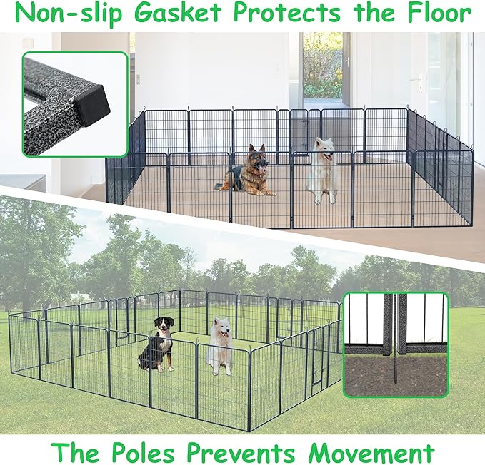 Dog Playpen, Outdoor Dog Fence, 24 Panels, 40" H Dog Pen for Medium/Small Dogs, Heavy Duty Metal Pet Fence with Gate, Portable Dog Fence for RV Camping and Yard (Black)-PawvioPets