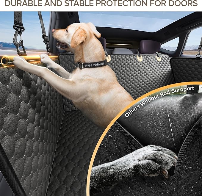Back Seat Extender for Dogs, PVC Rods Support and Hard Bottom Car Seat Cover for Dogs, Heavy Duty Dog Car Seat Cover for Back Seat, Dog Hammock for Car, Waterproof Pet Bed For Car, SUV, Truck-PawvioPets