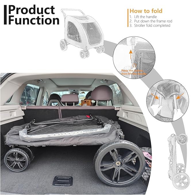 Extra Large Dog Stroller for Medium & Large Pets - Foldable Design, Adjustable Handle, Up to 130 lbs(Blue)-PawvioPets