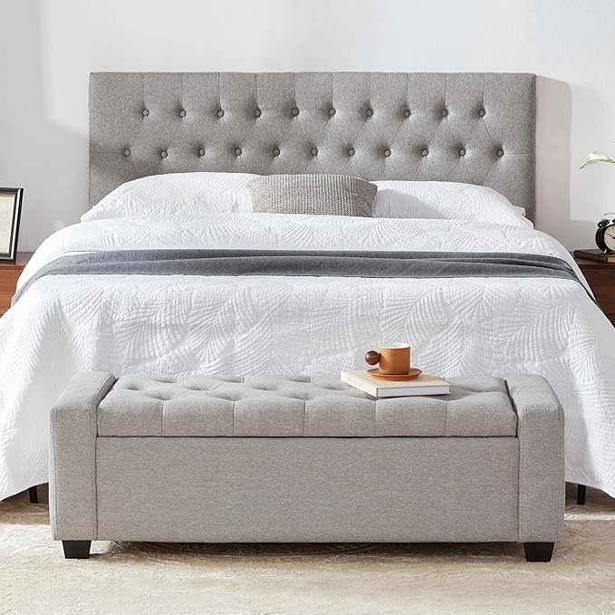 48" Ottoman with Storage, Storage Ottoman Bench with Safety Hinge, Upholstered Entryway Bench with Seating for Bedroom, Living Room, Holds up to 330 lb(Light Gray)-PawvioPets