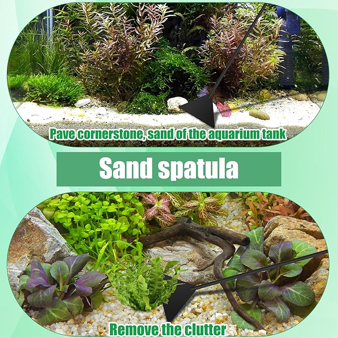 Aquarium Aquascape Tools Kit, 4 in 1 Anti-Rust Aquatic Plant Aquascaping Tool Stainless Steel Black Tweezers Scissors Spatula for Aquarium Tank Clean Fish Tank Aquascape Tools Sets (Black)-PawvioPets