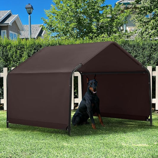 Dog Shade Shelter Outdoor 4'x4'x3' Tent for Large Medium Dogs, Outside Sun Rain Canopy Pet House for Livestock Pigs Cats with Waterproof Roof Ground Nails,Brown-PawvioPets