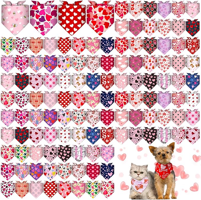 Amylove 120 Pcs Halloween Dog Bandanas Bulk Holiday Triangle Dog Pack Puppy Kerchief Bandana Adjustable Pet Scarf for Pet Cat Costume Accessories Decor(Love)-PawvioPets