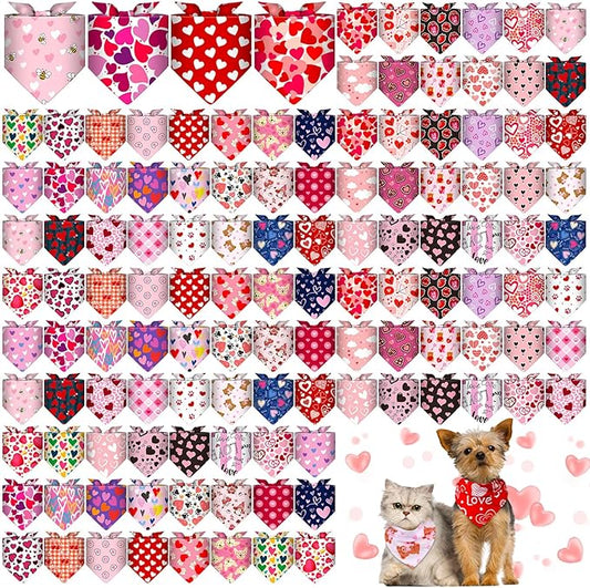 Amylove 120 Pcs Halloween Dog Bandanas Bulk Holiday Triangle Dog Pack Puppy Kerchief Bandana Adjustable Pet Scarf for Pet Cat Costume Accessories Decor(Love)-PawvioPets