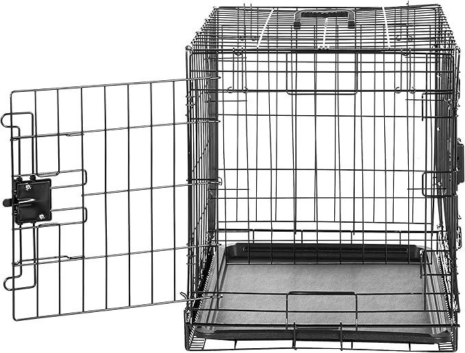 Amazon Basics Durable,Foldable Metal Wire Dog Crate with Tray, Double Door, Divider, 24 x 18 x 20 in, Black-PawvioPets