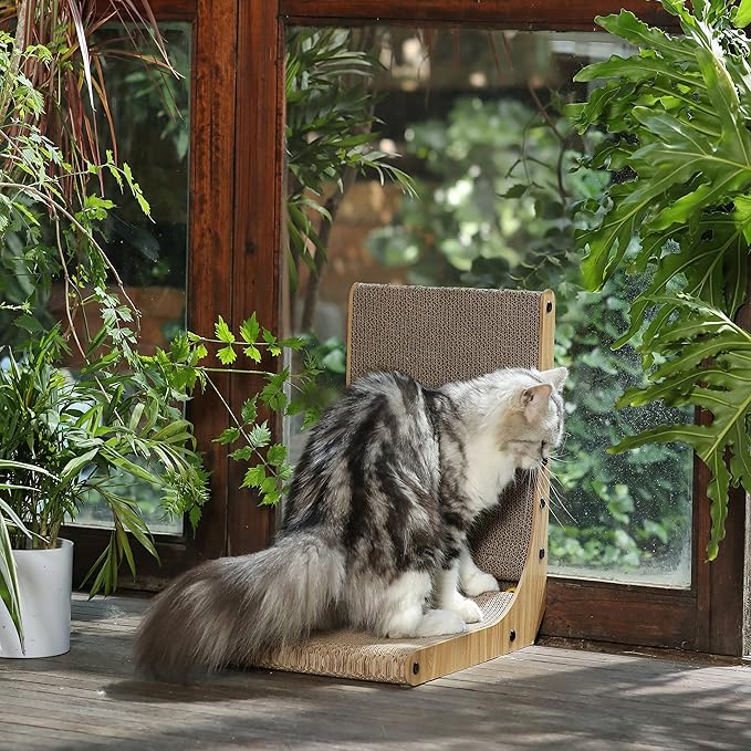 FUKUMARU Cat Scratcher, 18.7 Inch L Shape Cat Scratch Pad Wall Mounted, Cat Scratching Cardboard with Ball Toy for Indoor Cats-PawvioPets