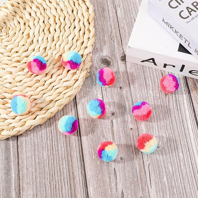 30 Pcs Soft Plush Cat Ball 1.2-inch Rainbow Cat Toy Balls Fuzzy Kitty Balls Kitten Puff Balls Colorful Cat Pom Pom Balls for Cat Kitten Pet Playing Exercising-PawvioPets