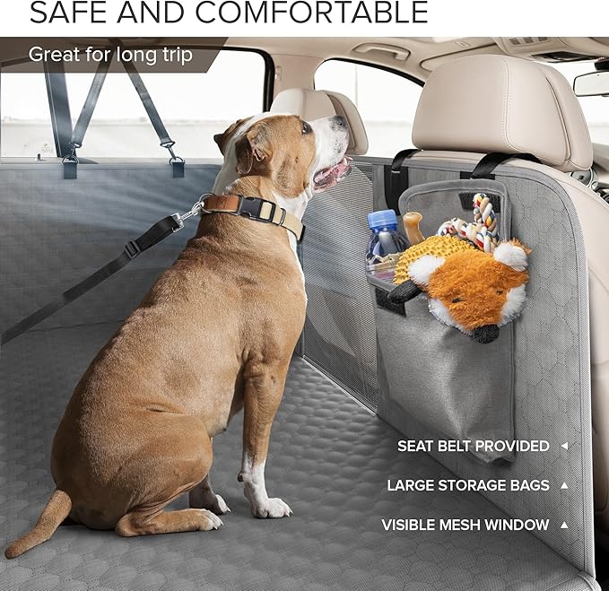 Back Seat Extender for Dogs, Heavy Duty Dog Car Seat Cover for Back Seat and Aggressive Chewer, Large Hard Bottom Car Seat Cover for Dogs, Dog Hammock for Car, Travel Pet Car Bed for Car, SUV, Truck-PawvioPets